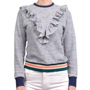 Warm L’s Ruffle Cotton Gray Stripe Sweater Small